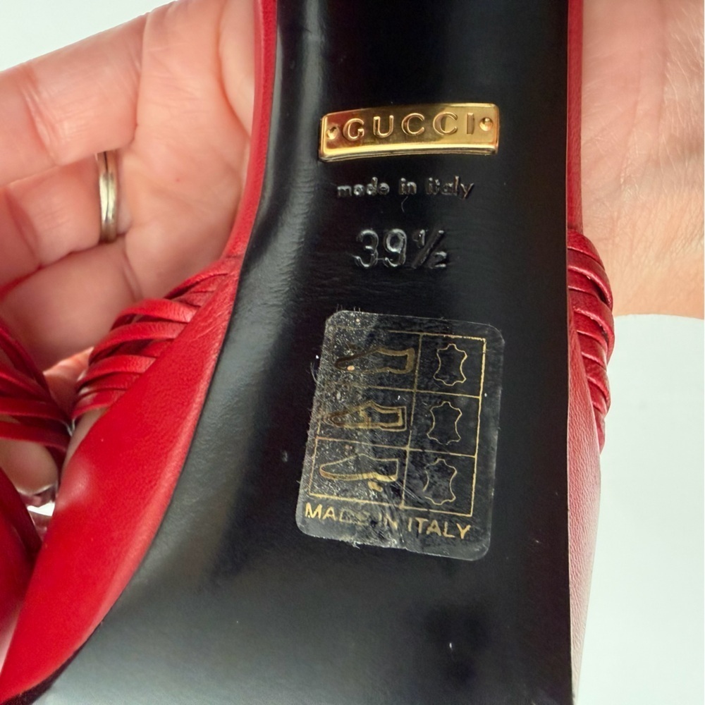 GUCCI | Red Leather Allie Knot Platform High Heels Sandals 39.5 - Picture 16 of 16